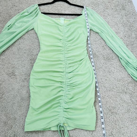 HelloMolly Bachelorette Approved Dress green Women's 4 ruched long sheer Sleeve - Picture 10 of 11